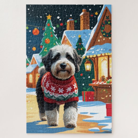 Bernedoodle Dogs Christmas Snow Holiday Legpuzzel (Verticaal)