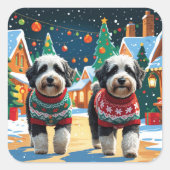 Bernedoodle Dogs Christmas Snow Holiday Vierkante Sticker (Voorkant)