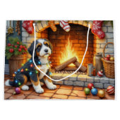 Bernedoodle Fireplace with Christmas Lights Groot Cadeauzakje (Voorkant)