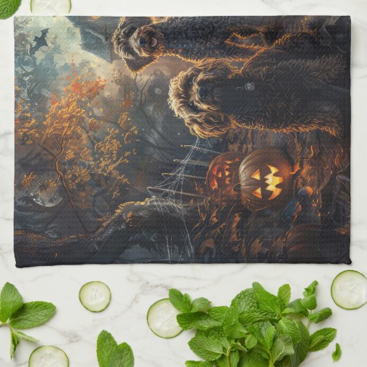 Bernedoodle Halloween Nacht Doggy Delight Theedoek (Gevouwen)