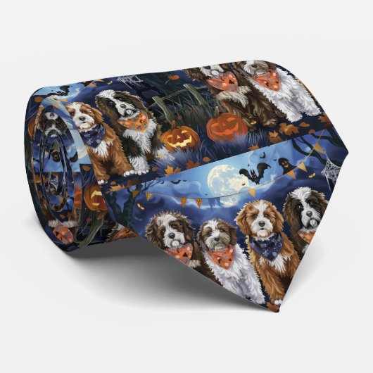 Bernedoodle Halloween Spooky Stropdas (Opgerold)