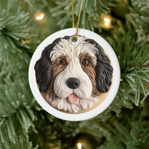 Bernedoodle Hond 3D Geïnspireerd Keramisch Ornament