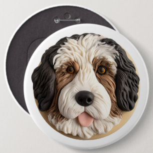 Bernedoodle Hond 3D Geïnspireerd Ronde Button 6,0 Cm