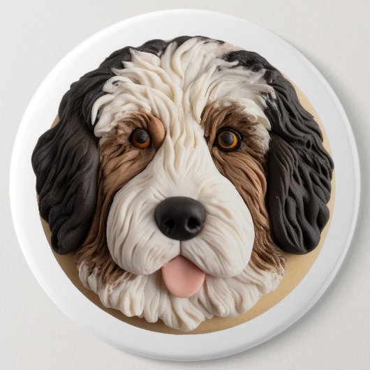 Bernedoodle Hond 3D geïnspireerd Ronde Button 6,0 Cm (Voorkant)