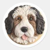 Bernedoodle Hond 3D geïnspireerd Ronde Sticker (Voorkant)