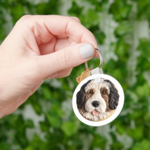 Bernedoodle Hond 3D Geïnspireerd Sleutelhanger