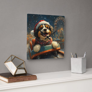 Bernedoodle Hond Achterbaan Kerst Vierkante Klok
