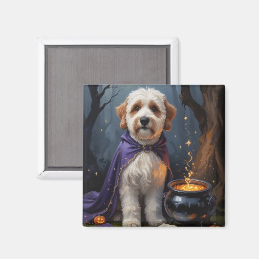 Bernedoodle Hond grillig Halloween schilderij Magneet (Voorkant / Achterkant)