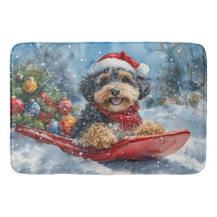 Bernedoodle Hond in Sledge Laat het Sneeuw Kerstmi Badmat