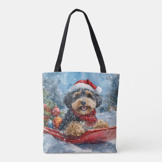 Bernedoodle Hond in Sledge Laat het Sneeuw Kerstmi Draagtas (Achterkant)