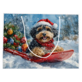 Bernedoodle Hond in Sledge Laat het Sneeuw Kerstmi Groot Cadeauzakje (Achterkant)