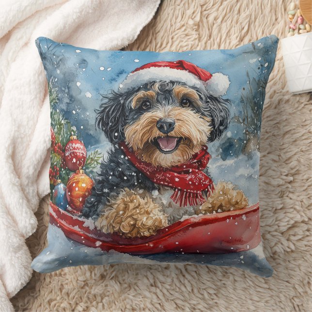 Bernedoodle Hond in Sledge Laat het Sneeuw Kerstmi Kussen (Deken)