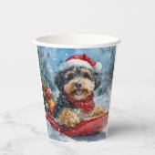 Bernedoodle Hond in Sledge Laat het Sneeuw Kerstmi Papieren Bekers (Voorkant)