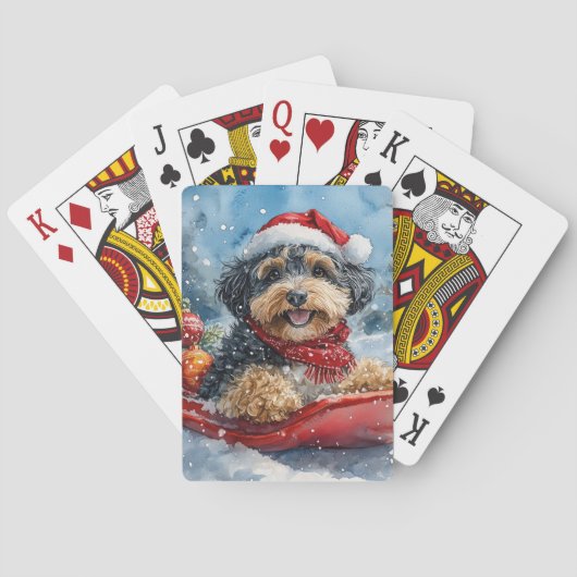 Bernedoodle Hond in Sledge Laat het Sneeuw Kerstmi Pokerkaarten (Achterkant)