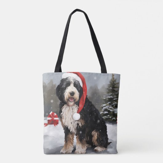 Bernedoodle Hond in Sneeuw Kerstmis Draagtas (Achterkant)