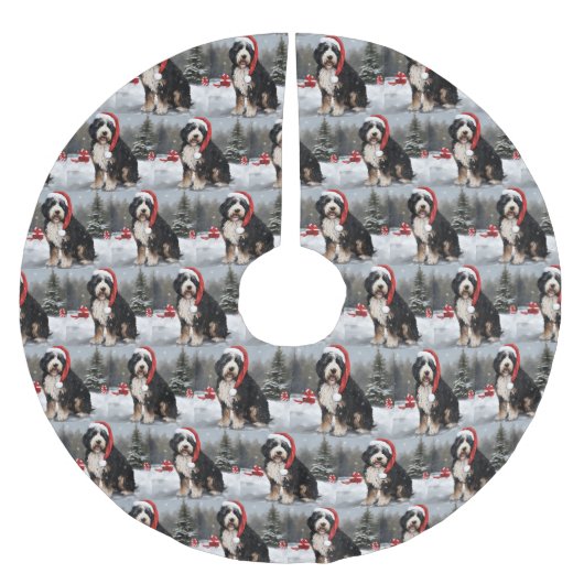 Bernedoodle Hond in Sneeuw Kerstmis Kerstboom Rok (Voorkant)