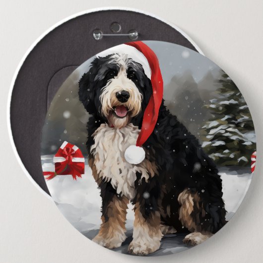 Bernedoodle Hond in Sneeuw Kerstmis Ronde Button 6,0 Cm (Voorkant /achterkant)