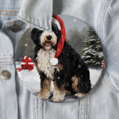 Bernedoodle Hond in Sneeuw Kerstmis Ronde Button 6,0 Cm (In situ)