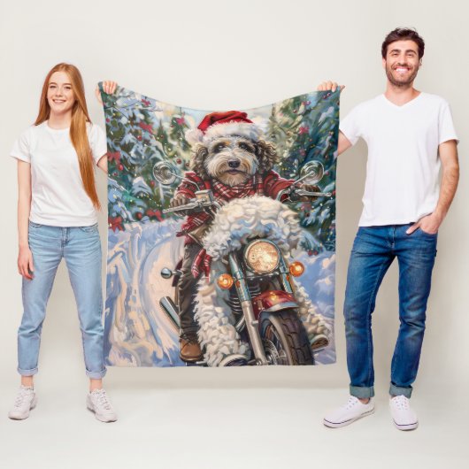 Bernedoodle Hond Rijden Motorfiets Kerstmis Fleece Deken (In situ)