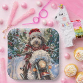 Bernedoodle Hond Rijden Motorfiets Kerstmis Papieren Bordje (Feest)