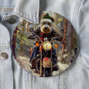 Bernedoodle Hond Rijden Motorfiets Kerstmis Ronde Button 6,0 Cm