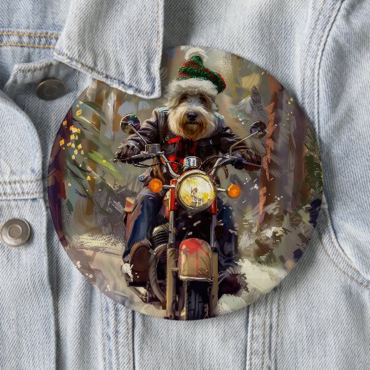 Bernedoodle Hond Rijden Motorfiets Kerstmis Ronde Button 6,0 Cm (In situ)
