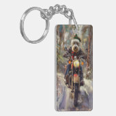 Bernedoodle Hond Rijden Motorfiets Kerstmis Sleutelhanger (Voorkant Links)