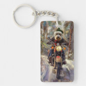 Bernedoodle Hond Rijden Motorfiets Kerstmis Sleutelhanger (Voorkant)