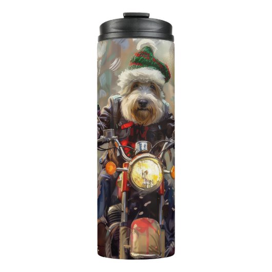 Bernedoodle Hond Rijden Motorfiets Kerstmis Thermosbeker (Voorkant)
