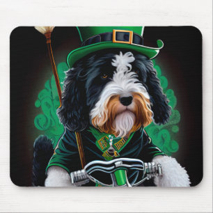 Bernedoodle-hond rijdt op fiets St. Patrick's Day Muismat
