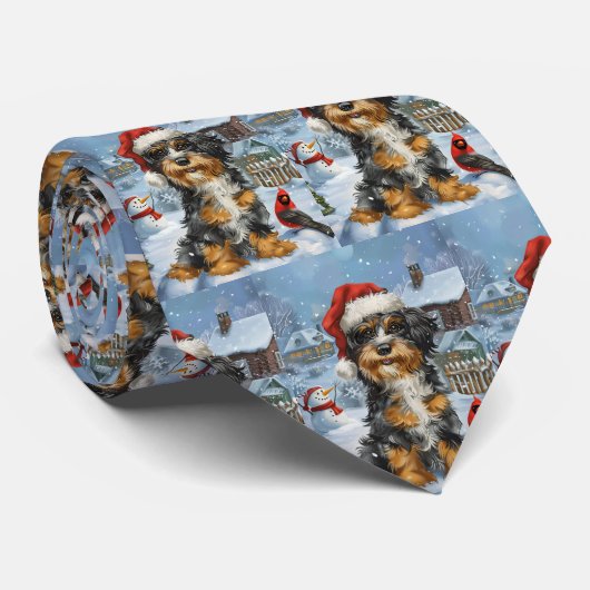 Bernedoodle Hond Winter Wonderland Kerstmis Stropdas (Opgerold)