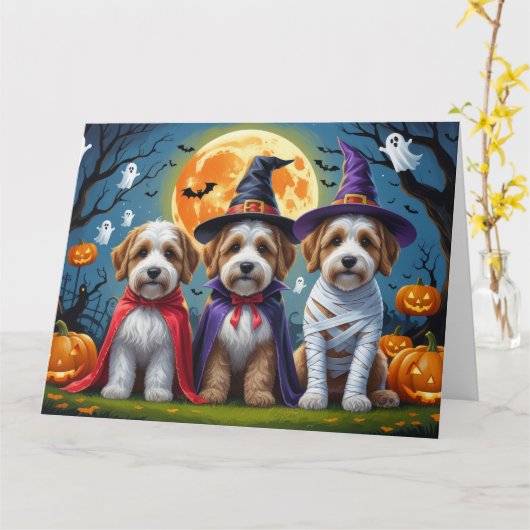 Bernedoodle Honden Pompoen Halloween Grappig Kaart (Gele Bloem)