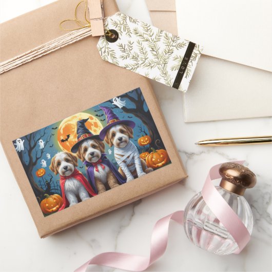 Bernedoodle Honden Pompoen Halloween Grappig Rechthoekige Sticker (Geschenken)