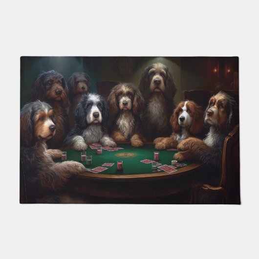 Bernedoodle Honden Spelen Poker Art Deurmat (Voorkant)