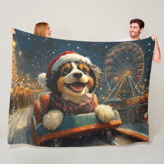 Bernedoodle Hondenroller Onderzetter Kerst Fleece Deken (In situ)
