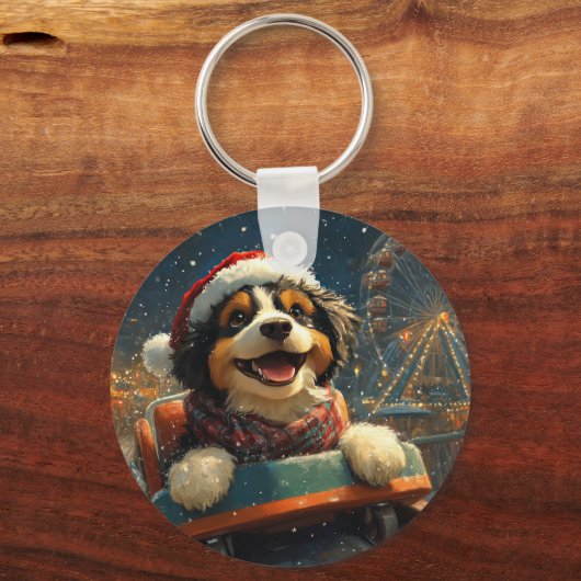 Bernedoodle Hondenroller Onderzetter Kerst Sleutelhanger (Voorkant)