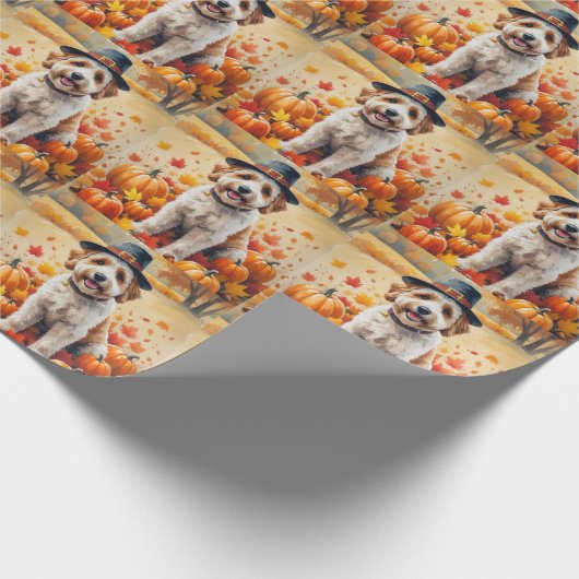 Bernedoodle in de herfst verlaat de Thanksgiving Cadeaupapier (Hoek)