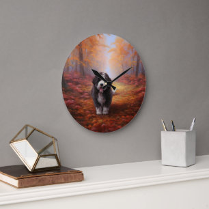 Bernedoodle in Herfstbladeren Herfst Inspire Grote Klok