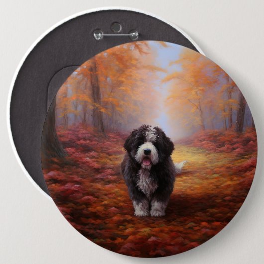 Bernedoodle in Herfstbladeren Herfst Inspire Ronde Button 6,0 Cm (Voorkant /achterkant)