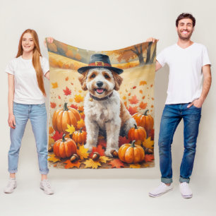 Bernedoodle in herfstbladeren Thanksgiving Kunst Fleece Deken