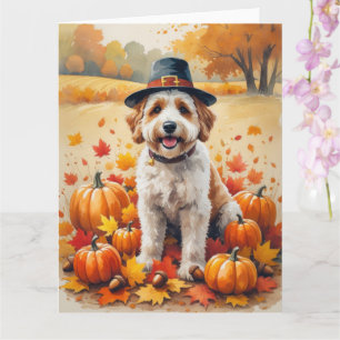 Bernedoodle in herfstbladeren Thanksgiving Kunst Kaart