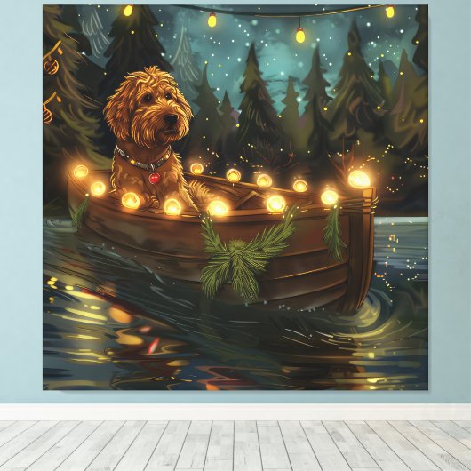 Bernedoodle Kerst Feestelijke reis Canvas Afdruk (Insitu (Houten vloer))