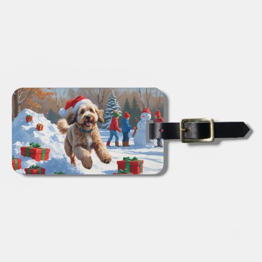 Bernedoodle Kerst Feestelijke Sneeuwscène Bagagelabel (Voorkant horizontaal)