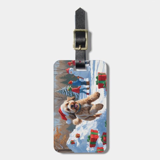 Bernedoodle Kerst Feestelijke Sneeuwscène Bagagelabel (Voorkant verticaal)