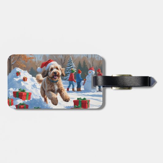 Bernedoodle Kerst Feestelijke Sneeuwscène Bagagelabel (Achterkant horizontaal)