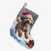 Bernedoodle Kerst Feestelijke Sneeuwscène Kleine Kerstsok (Voorkant (Hangend))