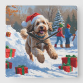 Bernedoodle Kerst Feestelijke Sneeuwscène Vierkante Klok (Voorkant)