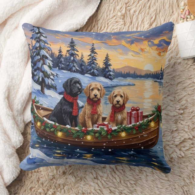 Bernedoodle Kerstboot Vakantie Kussen (Deken)