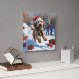Bernedoodle Kerstfeest Sneeuwlandschap Vierkante Klok