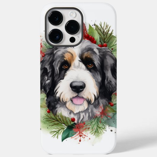 Bernedoodle Kerstkrans Feestelijke Pup Case-Mate iPhone Case (Achterkant)